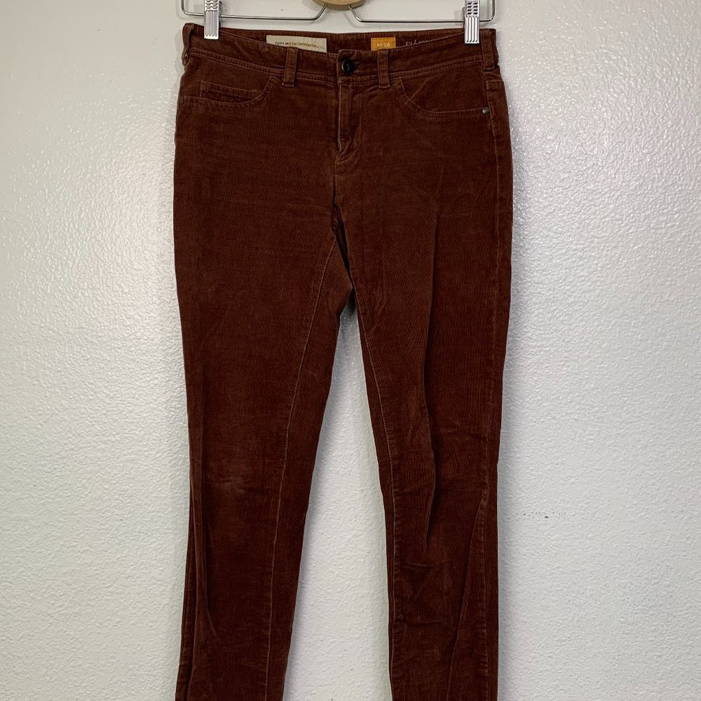 Pilcro And The Letterpress Serif Skinny Fit Pants Women's Size 26 Brown Corduroy